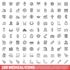 Canvas Print - 100 medical icons set, outline style