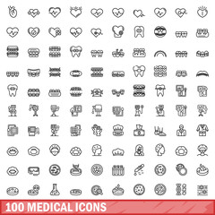 Aufkleber - 100 medical icons set, outline style
