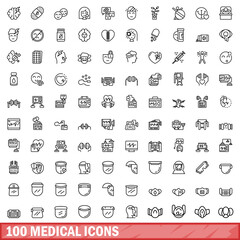 Aufkleber - 100 medical icons set, outline style