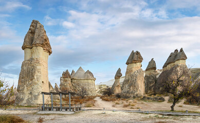 Wall Mural - Fairy chimneys rock formations near Goreme, Cappadocia, Turkey.