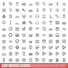 Poster - 100 music icons set, outline style