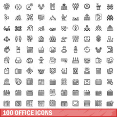 Poster - 100 office icons set, outline style