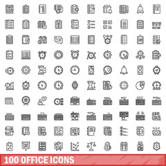 Aufkleber - 100 office icons set, outline style
