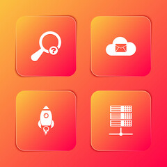 Poster - set unknown search, cloud mail server, rocket ship with fire and server, data, web hosting icon. vec