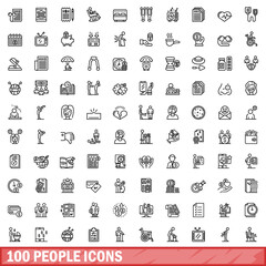 Poster - 100 people icons set, outline style