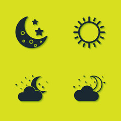 Canvas Print - Set Moon and stars, Cloud with moon, and Sun icon. Vector