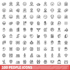 Poster - 100 people icons set, outline style