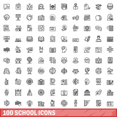 Wall Mural - 100 school icons set, outline style