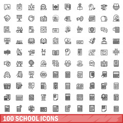Canvas Print - 100 school icons set, outline style