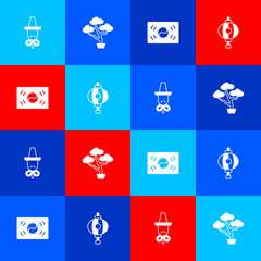 Poster - Set Korean hat, Bonsai tree, South flag and lantern icon. Vector