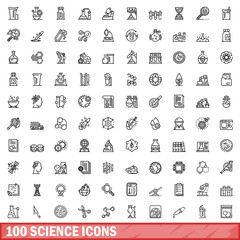 Poster - 100 science icons set, outline style