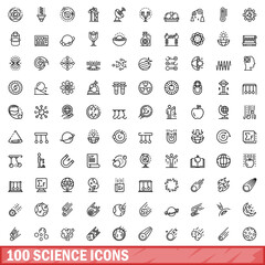 Poster - 100 science icons set, outline style