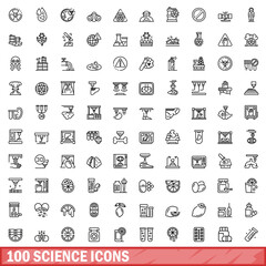 Poster - 100 science icons set, outline style