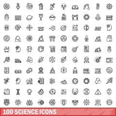 Poster - 100 science icons set, outline style