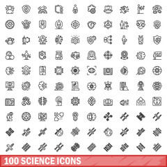 Poster - 100 science icons set, outline style