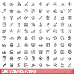 Poster - 100 science icons set, outline style