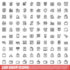 Canvas Print - 100 shop icons set, outline style