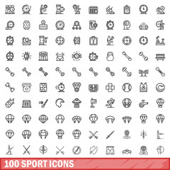 Poster - 100 sport icons set, outline style