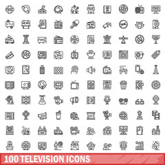 Sticker - 100 television icons set, outline style