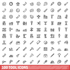 Poster - 100 tool icons set, outline style