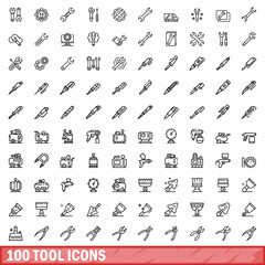 Wall Mural - 100 tool icons set, outline style