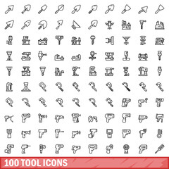 Poster - 100 tool icons set, outline style