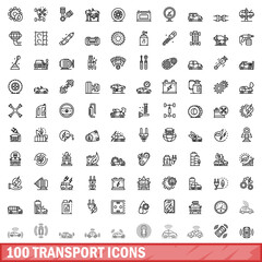 Poster - 100 transport icons set, outline style
