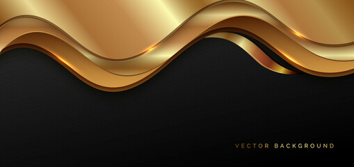 abstract luxury 3d background gold elegant line on wave shape overlapping on black background with c