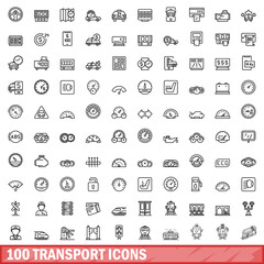 Poster - 100 transport icons set, outline style