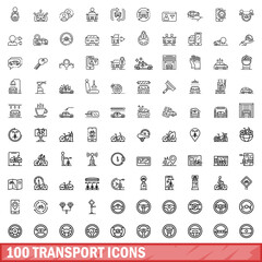 Poster - 100 transport icons set, outline style