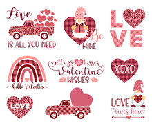 A Set Of Decorative Elements For Valentines Day. Vector Illustrations