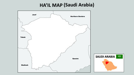  Ha'il Map. Political map of Ha'il. Ha'il Map of Saudi Arabia with neighboring countries and borders.