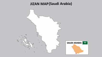  Jizan Map.Jizan Map Saudi Arabia with white background and line map.