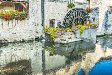 Wall Mural - Old Buildings Mill Aure River Bayeux Center Normandy France