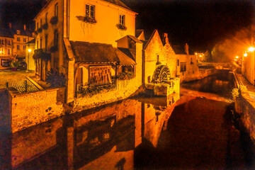 Wall Mural - Mill Aure River Night Bayeux Center Normandy France