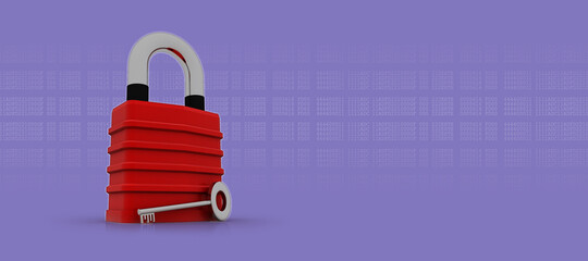 Sticker - key and lock . 3D illustration
