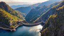 Aerial Drone View Of Vidraru Dam In Romania