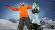 Leinwandbild Motiv Snowboarder on a background of snowy mountains. Winter sport background. 