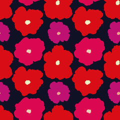 Red Pink Purple Vector large fluffy flowers seamless design. Perfect for fashion, textiles, wallpaper, stationary, wrapping paper, digital paper and more uses. 