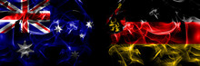Flags Of Australia, Australian Vs Germany Rhineland Palatinate. Smoke Flag Placed Side By Side On Black Background