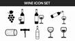 Wine Icon Set. Vector isolated set of wine related illustration like bottle, grapes, and cups