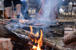 © Ricardo - barbecue with sausage, meat, chicken, onions, pepper, chistorra, ham and pork shared with friends into the woods