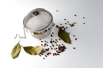 Wall Mural - Colorful mixed pepper grains and flakes, isolated on white background, top view