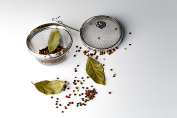 Wall Mural - Colorful mixed pepper grains and flakes, isolated on white background, top view