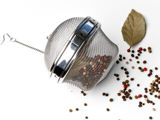 Wall Mural - Colorful mixed pepper grains and flakes, isolated on white background, top view