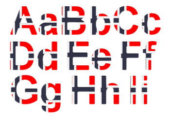 Poster - Letters with Norwegian flag. A, B, C, D, E, F, G, H, I uppercase and lowercase letters. 3D rendering
