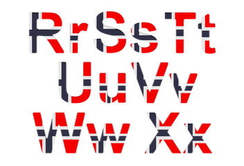 Poster - Letters with Norwegian flag. R, S, T, U, V, W, X uppercase and lowercase letters. 3D rendering