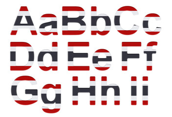 Poster - Letters with Thai flag. A, B, C, D, E, F, G, H, I uppercase and lowercase letters. 3D rendering