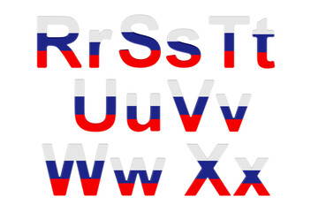 Poster - Letters with Russian flag. R, S, T, U, V, W, X uppercase and lowercase letters. 3D rendering