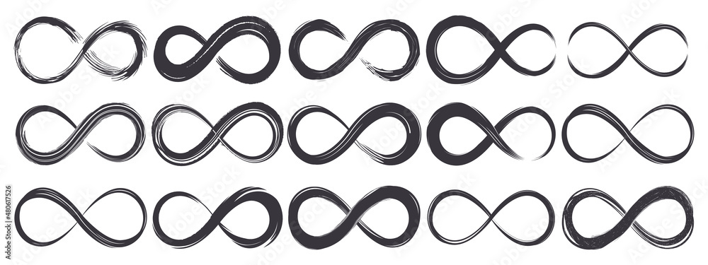 Infinity hand drawn painted symbols, eternal ink brush stroke infinity ...